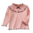thumbnail image 2 of Cowsor Girls Soft Ribbed Peter Pan Collar Bow T-Shirt Sweet and Ribbed Knit Casua Cute Tops, 2 of 7
