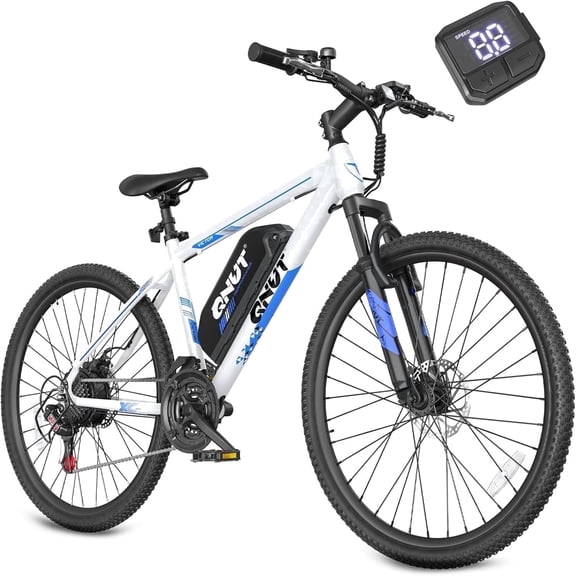 QNUT Victor 3.0 Vélo Électrique pour Adultes - 350 W, 26 Pouces, 21 Vitesses, Autonomie de 40 Miles, 3 Modes, Écran LCD Intelligent, Freins à Disque Doubles, Certifié UL 2849 Bleu-Blanc