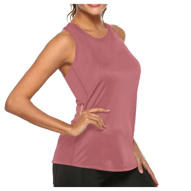 B91xZ Womens Tops Plus Size Loose Fit Racerback Sleeveless Flowy Yoga Athletic Running Shirts,Pink XL
