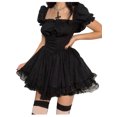 thumbnail image 3 of FAROOT Women?s Solid Color Bandage Puff Sleeve Lace Trim A-line Short Dress, 3 of 5