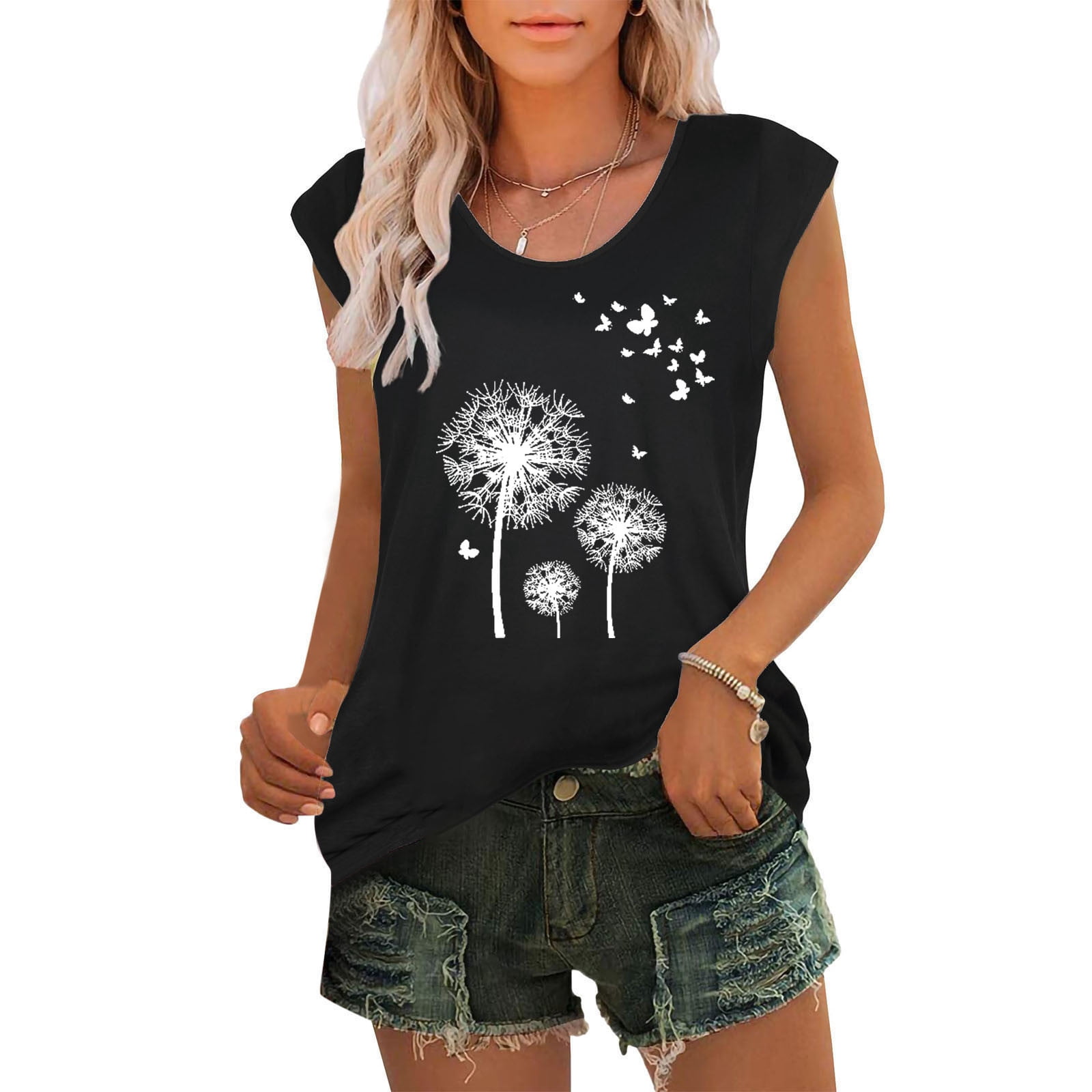 Womens Cap Sleeve Tops Summer Tank Top Casual Basic Tees Shirts Loose Blouses