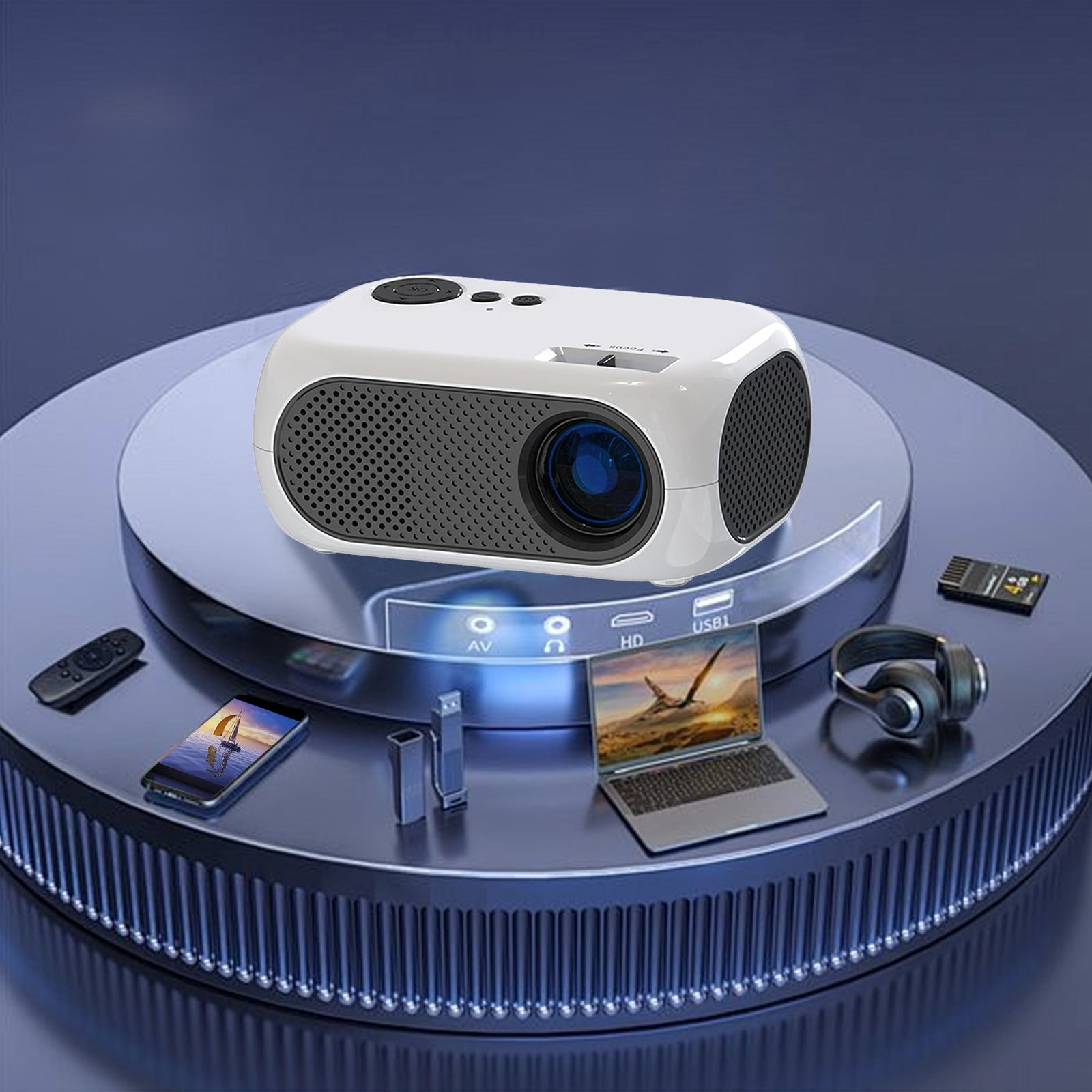 Jusqu'à 40 % de Rabais Cadeaux Oefntac Projecteur Domestique Portable LED Mini Projecteur HD Cadeau Parent Enfant Cadeau Prend en Charge le Décodage HD 1080p Prend en Charge la Lecture sur Clé U USB HDMI et Câble AV