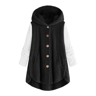 TJAZFJPA Veste en Molleton à Fermeture Éclair pour Femme Longue Chandail Décontracté à Blocs de Couleur en Peluche à Capuche à Boutons Blouse Ample Manteau Chaud Femme Veste en Molleton avec Capuche Veste en Molleton Femme avec Capuche