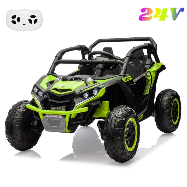 24V 2-Seater Ride On UTV for Kids, Electric Off-Road Truck w/Remote Control, Lights, Music, Battery Powered Ride On Car for Boys Girls
