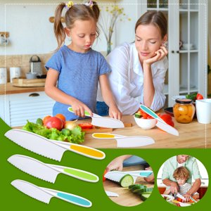 Teissuly Couteaux d'enlèvement pour les enfants 3-Piece Kitchenette Couteau de cuisson: Couteaux de cuisine pour enfants 3 Tailles & Couleurs/Poignée d'incendie, Bords déraillés, Couteaux pour enfants sans BPA (les couleurs varient pour chaque taille de couteau)
