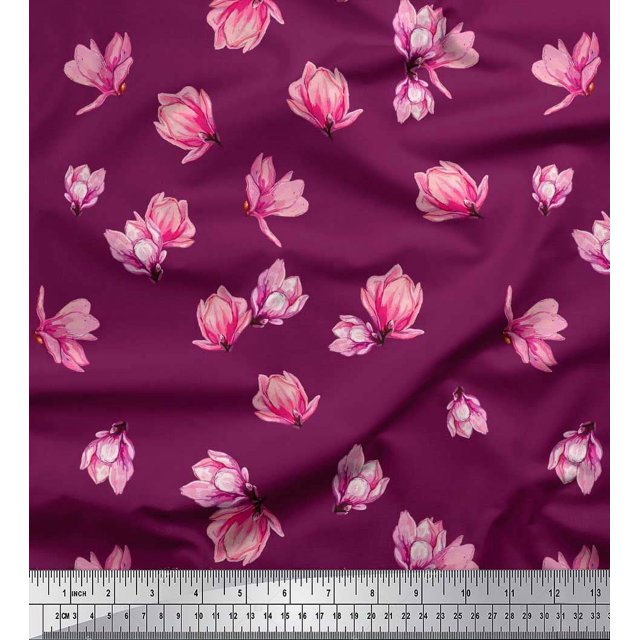 Soimoi Cotton Poplin Fabric Magnolia Floral Fabric Prints by Yard 56 Inch Wide
