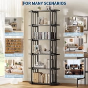 Industrial Bookshelf 6 Tier, 71 Inch Tall Bookcase – Metal and Wood Open Storage Shelving Unit, Freestanding Display Rack for Home Office, Living Room, Bedroom, Black Finish