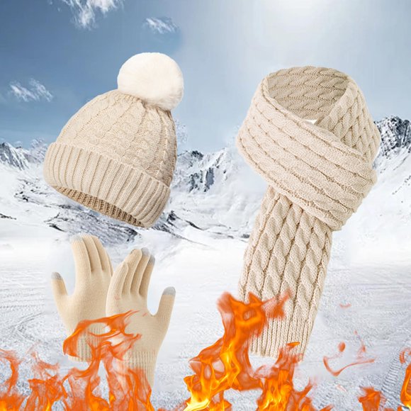 Scarf Gloves Hat Set for Teen Girls Women&Men Autumn Winter Warm Wool Hat Scarf Gloves Three Pieces