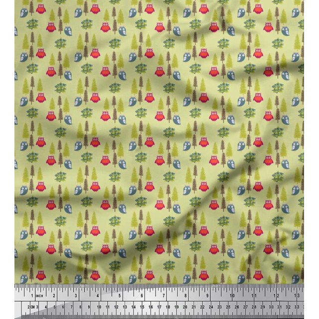 Soimoi Cotton Voile Fabric Text,Tree & Owl Cartoon Decor Fabric Printed Yard 56 Inch Wide