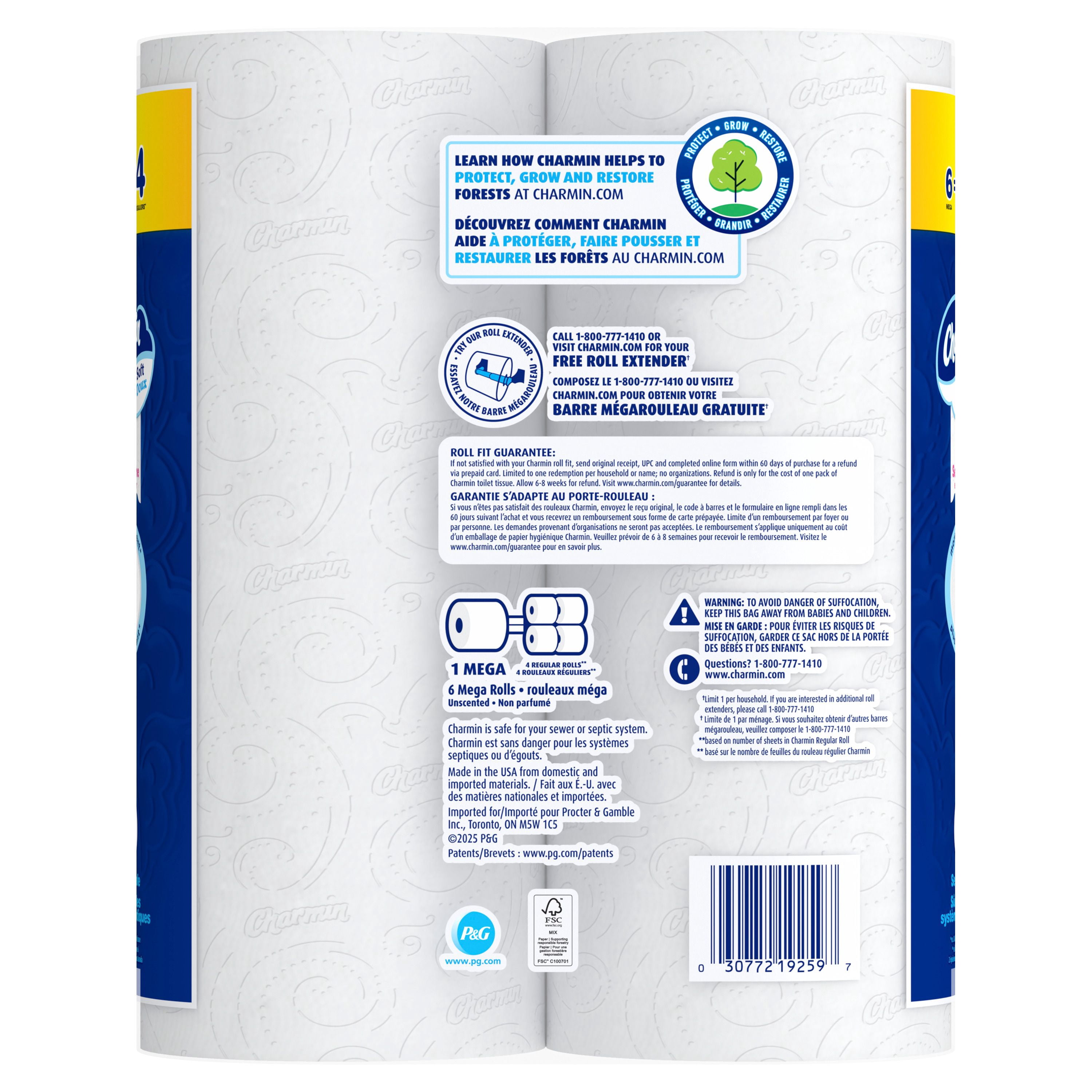 Charmin Ultra Doux, Papier Hygiénique 2 Épaisseurs, 6 Rouleaux (l'Équivalent de 24 Rouleaux Réguliers)