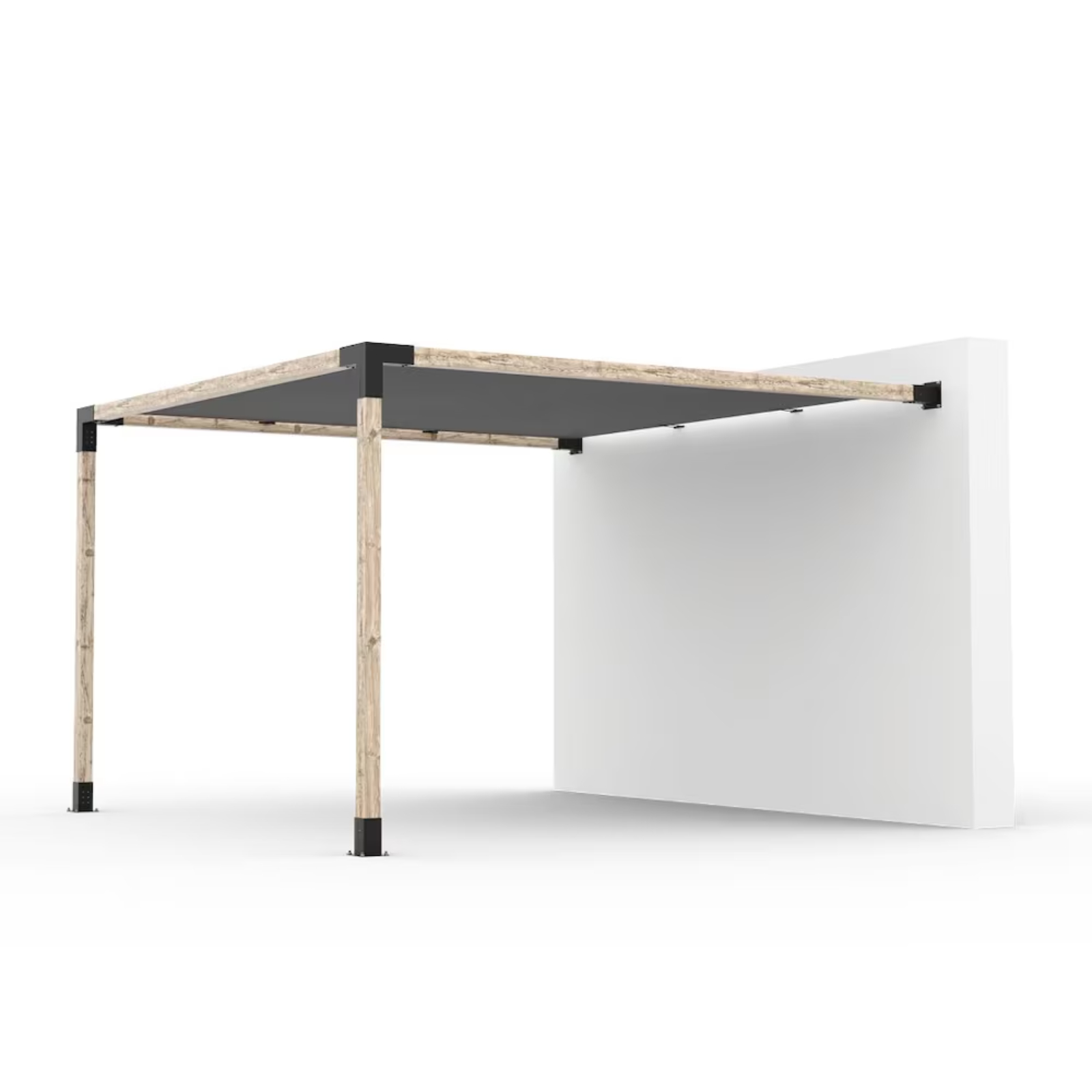 Kit de pergola murale Toja 8'x8' avec voile d’ombre en graphite pour poteaux en bois 4x4