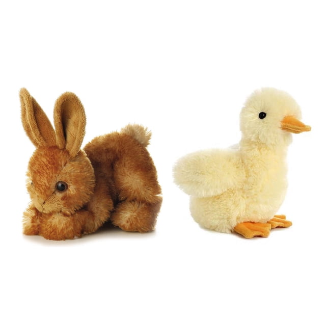 Aurora 2Piece Plush Mini Flopsies Bundle, Bitty Bunny & Duckling, Brown