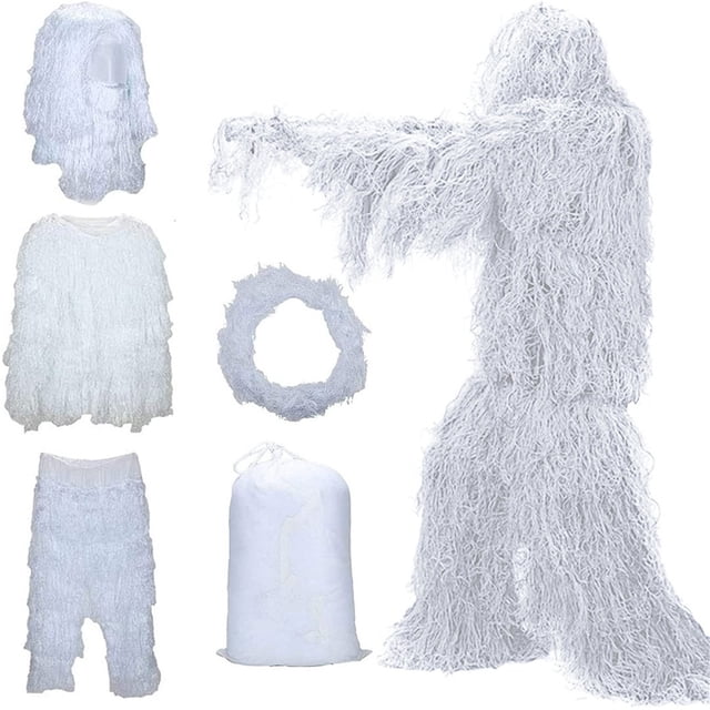 Meitianfacai 5 In 1 Ghillie Suit, 3D Camouflage Hunting Apparel Including Jacket, Pants, Hood, Carry Bag