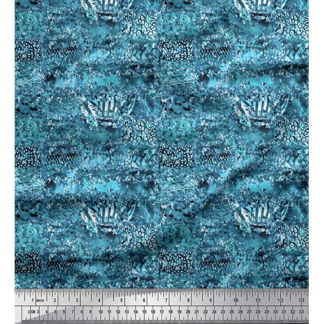 Soimoi Blue Poly Georgette Fabric Leopard,Snake & Wild Skin Print Fabric by The Yard 52 Inch Wide