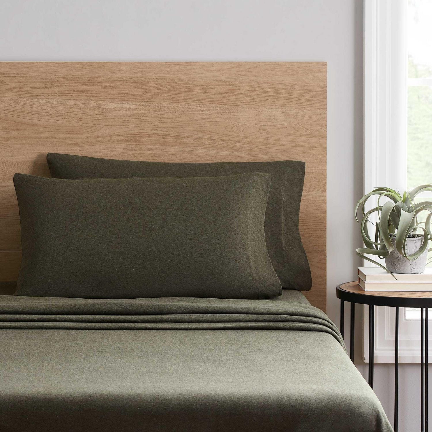 Mainstays – Parure de lit en jersey extra doux, enrichi en coton, pour adulte, King, couleur Sea Turtle Green, 4 pièces