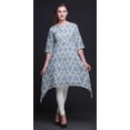 thumbnail image 3 of Bimba Kurti Asymétrique Blanche à Imprimé Floral Damassé pour Femmes, Robe d'Été Indienne Tunique Grande, 3 of 6