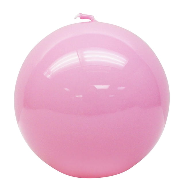 Unscented High Gloss Pink Ball Candle with a 4-inch diameter smooth, glossy pink wax sphere and cotton wick, ideal for home décor and tabletop use, offering about 35 hours of burn time and suitable for adding warm ambient lighting.
