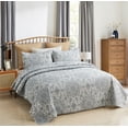 thumbnail image 3 of JML Quilt Set 3 Piece, Embossed Bedspread Bedding Set with 2 Shams, Queen, Light Grey & Blue Floral, 3 of 6