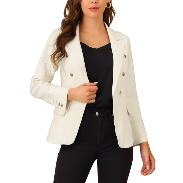 INSPIRE CHIC Women's Notched Lapel Long Sleeve Button Denim Jacket with Pockets S Apricot