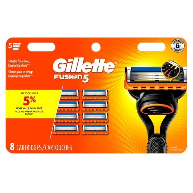 Gillette Fusion5 Razor Refills for Men Razor Cartridges, Lubrication Strip, Precision Trimmer for Men, 5-Blade Razor Blades for Close Shave 8ct