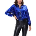 thumbnail image 1 of INSPIRE CHIC Women's Sequin Jacket Zipper Closure Hidden Pockets Bomber Jacket L Blue, 1 of 6