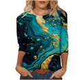 thumbnail image 1 of FAIWAD Femmes Bloc de Couleur 3/4 Chemises Col Rond Blouses Décontractées Élégantes Grande Taille Tunique de Sortie, 1 of 5