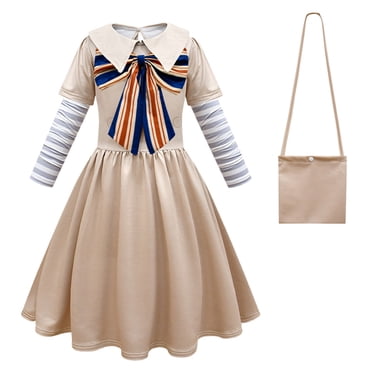 Kawell M3gan Costume for Girls Megan Costumes Uniform Dress Halloween Outfit With Bow Sleeves Bag and Wigs