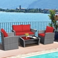 thumbnail image 3 of Gymax 4PCS Patio Rattan Conversation Set Outdoor Furniture Set w/ Red Cushions, 3 of 10