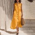 thumbnail image 1 of XiYing Robes d'Été pour Femmes, Robe Longue Décontractée d'Été pour Femme à Col en V Sans Manches, Maxi Fluide avec Boutons devant et Poches pour Vacances à la Plage, Coupe Ample,, 1 of 7