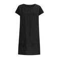 thumbnail image 4 of DPTALR Women's Cotton And Linen Crewneck Loose Short Sleeve Solid Mini Dress, 4 of 8