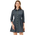 thumbnail image 1 of INSPIRE CHIC Women's 3/4 Sleeve Button Front Flare Mini Shirt Dress, 1 of 6
