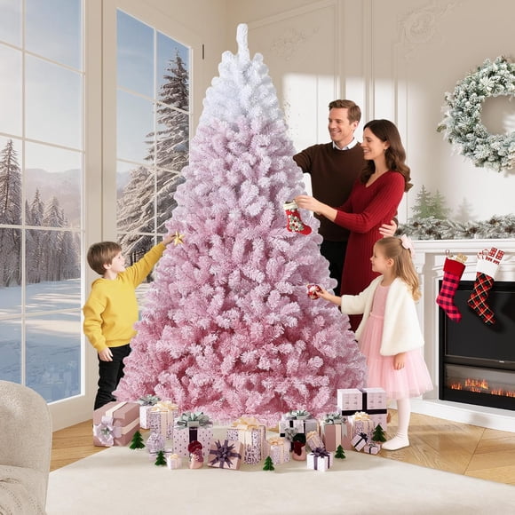 Eastvita Arbre de Noël Artificiel Rose Dégradé Neige Givré 7 Pieds6 Po - Décoration des Fêtes avec 450 Lumières DEL Blanc Chaud/1180 Extrémités de Branches Réalistes/support en Métal