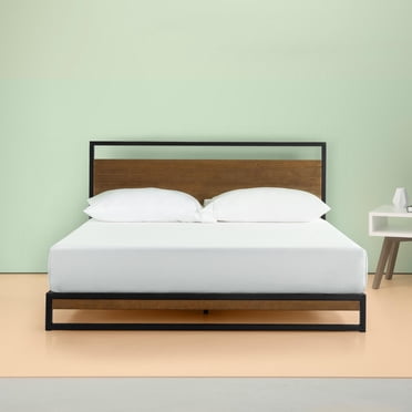 Zinus Ironline 14 inch Metal and Wood Platform Bed Frame with Headboard
