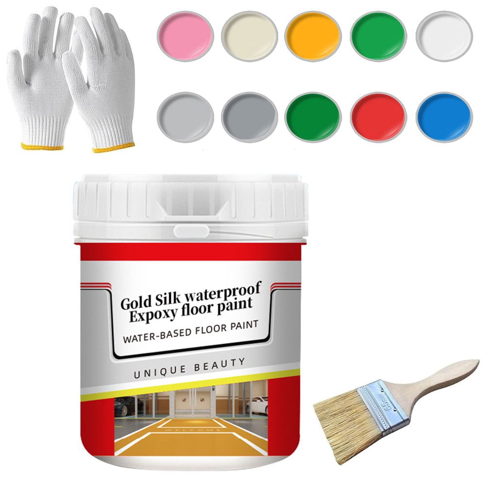 QJUHUNG Waterproof Epoxy Floor Paint  Golden Silk Water-Based Epoxy Floor Paint  Quick-Dry Anti-Slip Water-Based Floor Paint  Anti-Slip Concrete Floor Paint for Interior & Exterior