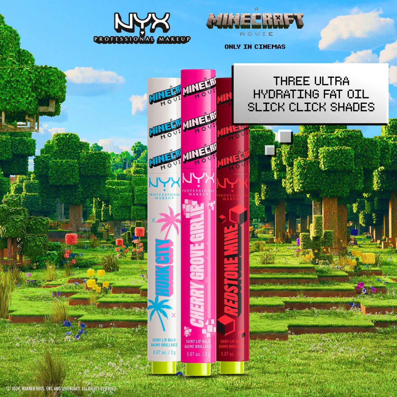 NYX Professional Makeup A MINECRAFT MOVIE Fat Oil Slick Click, Shade: Cherry Grove Girlie (Pink)