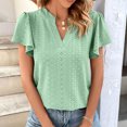 thumbnail image 2 of Birdeem Womens Spring and Summer Gold Lace Stitching V-Neck Solid Color Bottom T-Shirt Hollow Top, 2 of 8