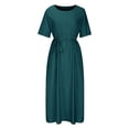 thumbnail image 4 of QIPOPIQ Robes pour Femmes avec Poches Manches Courtes Robes Décontractées Col Rond Robe d'Été Unie Manches Mi-Longues Robe Fendue avec Ceinture Offres 2023, 4 of 6