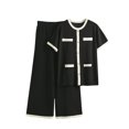 thumbnail image 1 of Ensembles Assortis de Détente pour Femmes, T-Shirts à Manches Courtes à Col Rond, Pantalons Amples à Jambes Larges, Pyjamas, Ensembles de PJs, Vêtements d'Été pour Femmes, 1 of 4