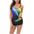 thumbnail image 1 of Lolmot Ladies Fashion Multicolor Gradient Color Print Suspenders Boxer Pants Women's Split Swimsuit, 1 of 7
