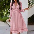 thumbnail image 2 of Women's Spring Summer Dress Deep V 3/4 Long Sleeve Dress Ruffle Hem & Trim, 2 of 2