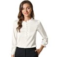 thumbnail image 1 of INSPIRE CHIC Women's Ruffle Neck Bubble Sleeve Elastic Cuff Button Work Office Blouse, 1 of 6