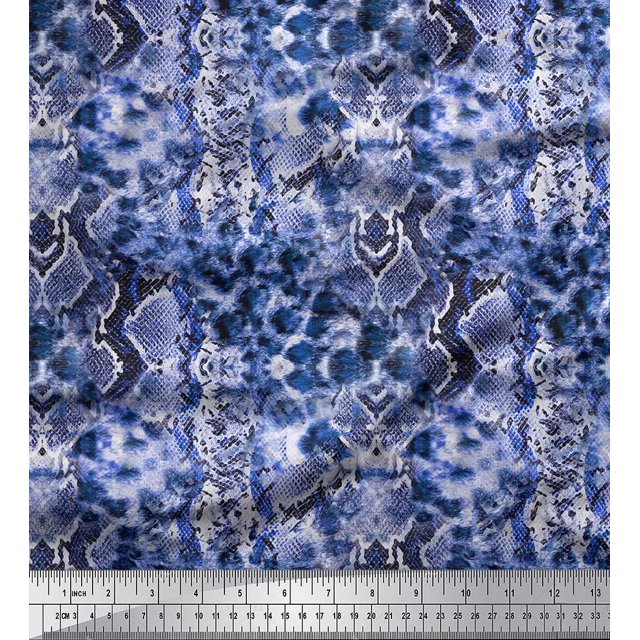Soimoi Blue Poly Georgette Fabric Leopard & Snake Animal Skin Print Fabric by Yard 42 Inch Wide