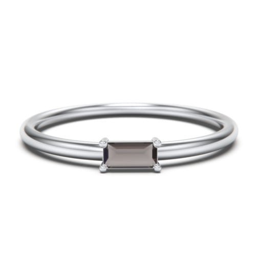 East-West Stackable Baguette Birthstone Ring - Smokey Quartz (June)