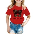 thumbnail image 1 of LUOGENLI T-Shirt pour Filles Enfant Filles Mignon Graphique Col Rond Manches Courtes Tee Été Décontracté T-Shirt Maxi Hauts Ensemble Boho Rouge 7-8 Ans, 1 of 5