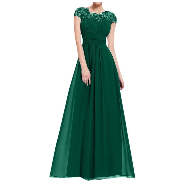 Bigersell Robes d'Invitée de Mariage pour Femmes Été Femme Col Rond Manches Courtes Maxi Robe de Demoiselle d'Honneur Style D-108 Robes Mignonnes Robes d'Été Régulières, Vert P