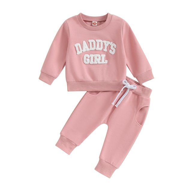 Faithtur Baby Girl 2Pcs Fall Outfits Fuzzy Letter Embroidery Long Sleeve Sweatshirt + Pants Set Toddler Spring Clothes