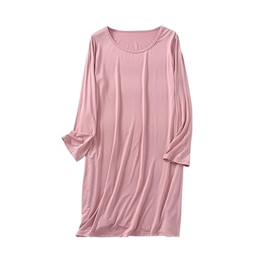 Chbgutlmr Chemises de Nuit pour Femmes Automne Manches Longues Col Rond Confortable Ample Robe de Pyjama Couleur Unie Décontractée Douce Robe de Maison