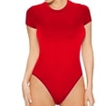 thumbnail image 1 of Penkiiy Justaucorps pour Femmes à Col Rond, Col Rond, Manches Courtes, Coupe Ajustée, Décontracté, Basique, Rallonge, Combinaison Quotidienne, T-Shirts, Rouge, Gaine Ventre, 1 of 6