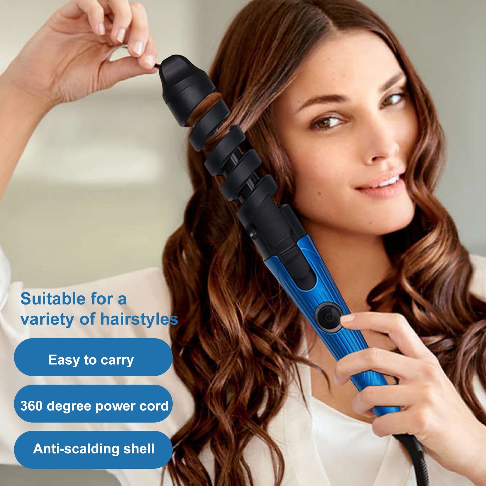 Electric Curling Iron Frizz-Free Fast Heating Portable Hair Curler Automatic Egg Roll Wavy Hair Curling Wand Women Hair Styling Tool (US Plug)