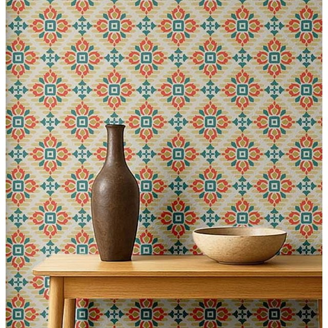 S4sassy Self Adhesive Wallpaper, Yellow Geometric Wallpaper, Bold Removable DIY Vinyl Tile Pattern Wall Covering, Textured Peel and Stick Contact Paper for Entryway wall, Kitchen Backsplash-25"x240"